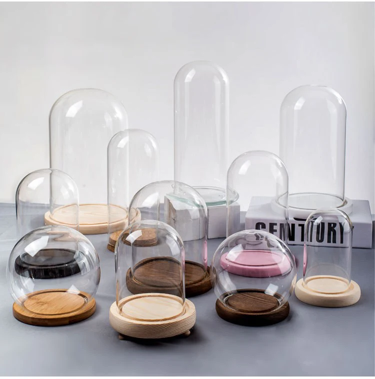 Популярные товары простой стиль вечный цветок цилиндрическая стеклянная крышка с цельной деревянной основой