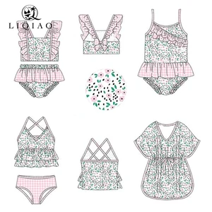 Custom Kids Floral Print Swimwear Set Ruffled Bikini & Cover-Up Children Bathing Suit Multiple Styles OEM Low MOQ