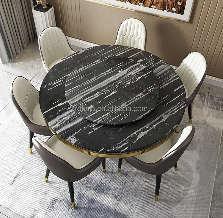 Luxury Round Dining Room Table Gold Stainless Steel Base Marble Top ...