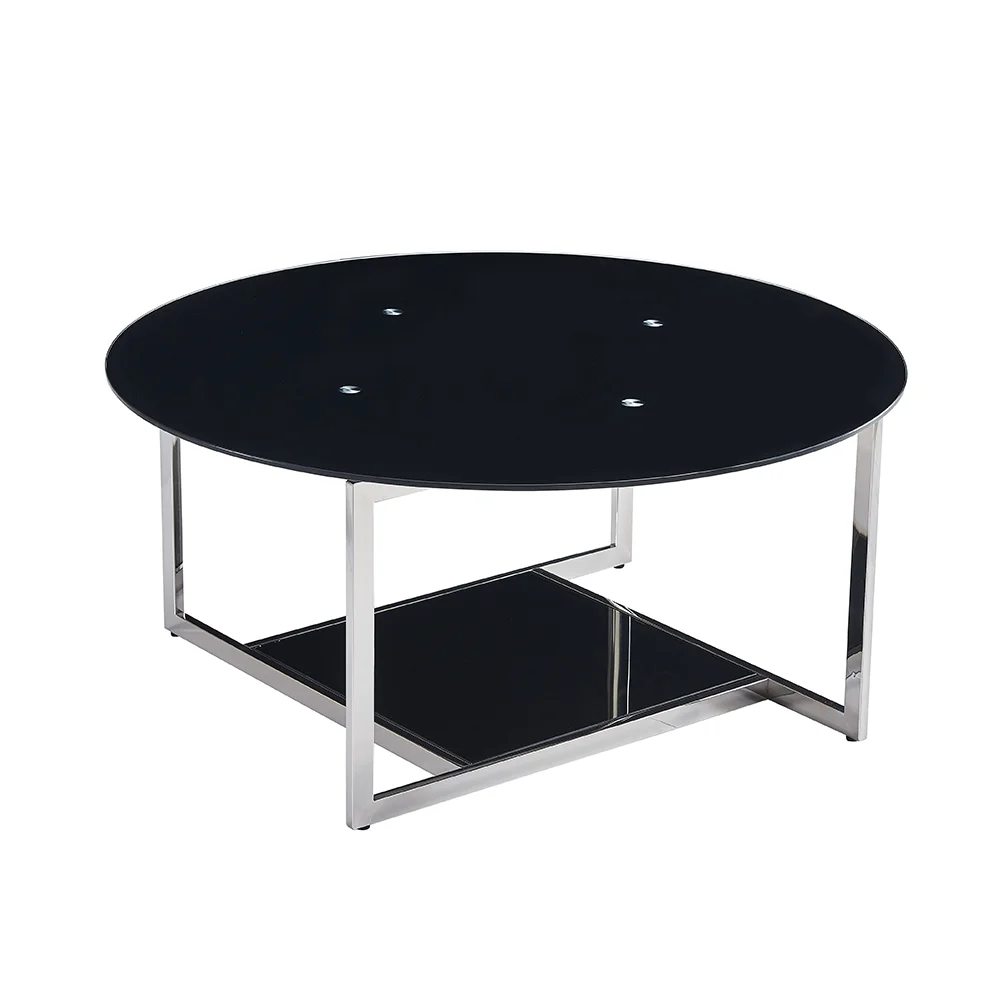 Black Nordic Modern Luxury Metal Legs Coffee Center Table Living Room Furniture Round Tempered 9600