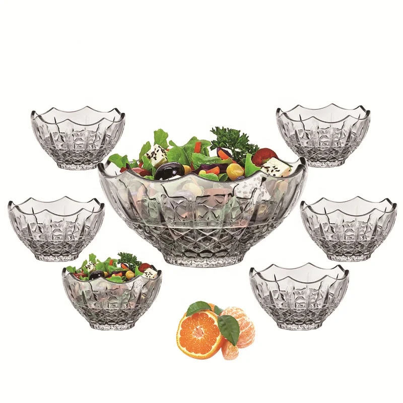 New Arrival 7PCS Glass Salad Bowl Set Big Fruit Bowl with Small