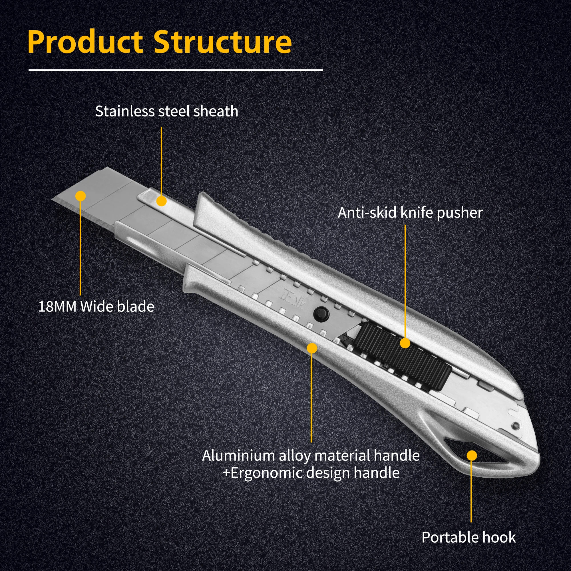 18mm Utility Knife Heavy Duty Aluminum Alloy Snap-off knife Box Cutters
