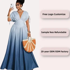 Customizable Women Maxi Dress Printed Gradient Color Short Sleeve Drawstring Shoulder Detail  Neckline for Summer Vacation