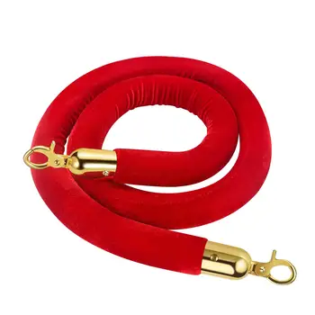 Thick Red Cord for Ball Crown Top Style Barriers Post Simple and Elegant - The red velvet rope, golden mirror polish poles, and