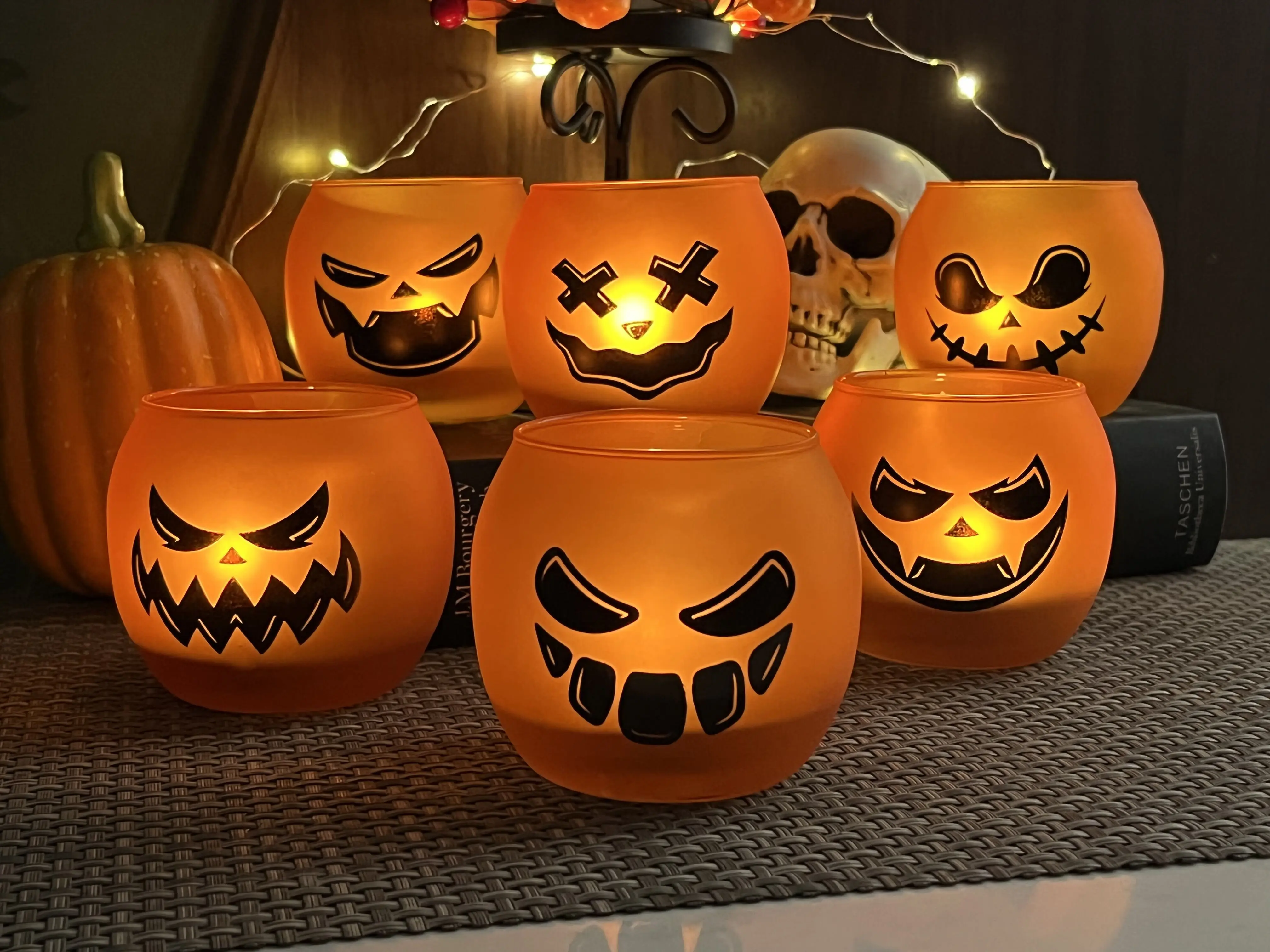 Halloween Pumpkin Pattern Candle Jar Set Of 6 Empty Candle Holders