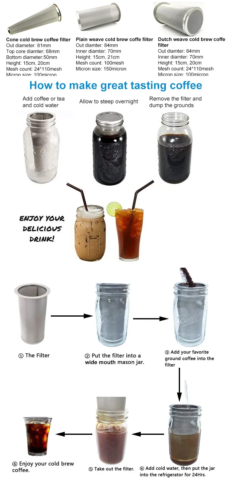 20 Micron Stainless Steel Wire Mesh Cold Brew Coffee Maker Filter