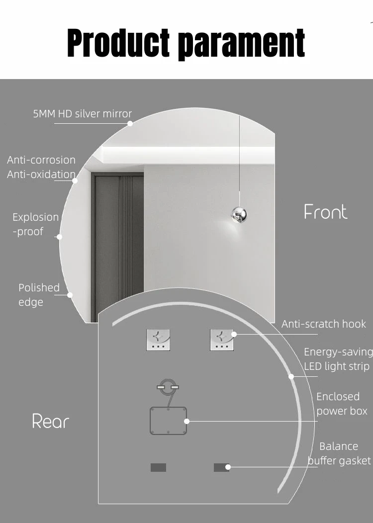 product large home decor wall irregular shape led mirror half moon big smart touch screen bathroom mirror with back light-5
