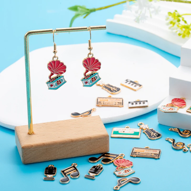 10 Styles Enamel Musical Note Charms Guitar Keyboard Instruments Pendants for Earrings Necklace DIY Jewelry Making W347