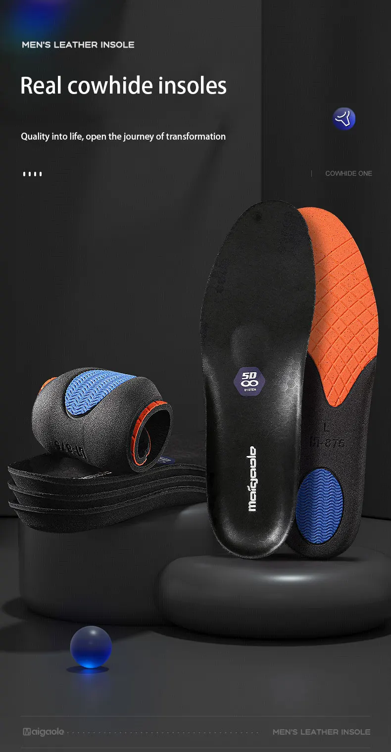 Top Layer Cowhide Leather Insoles for Summer, Odor & Sweat Absorption