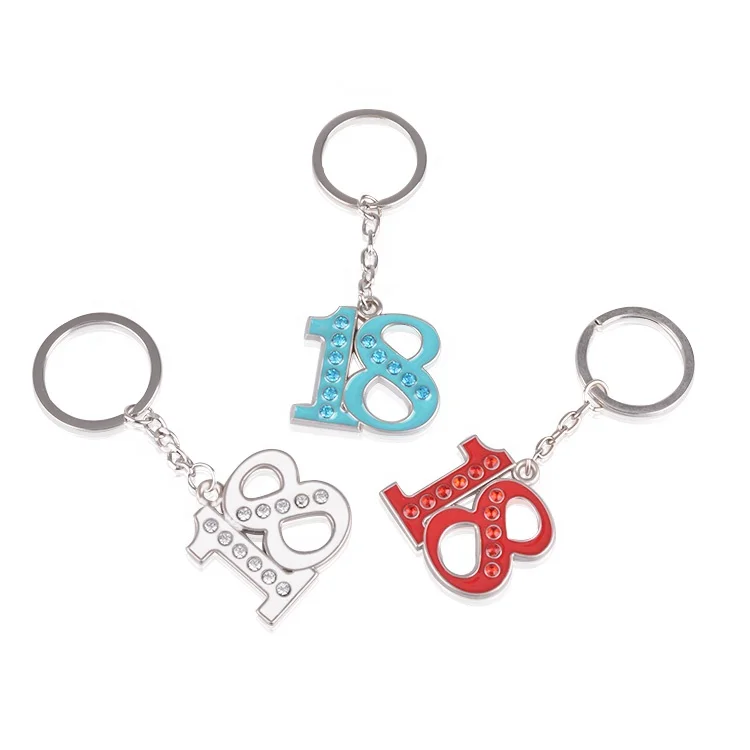 Personalised Metal Diamond Keychain Number 18 Keychain 18th Birthday Keyring