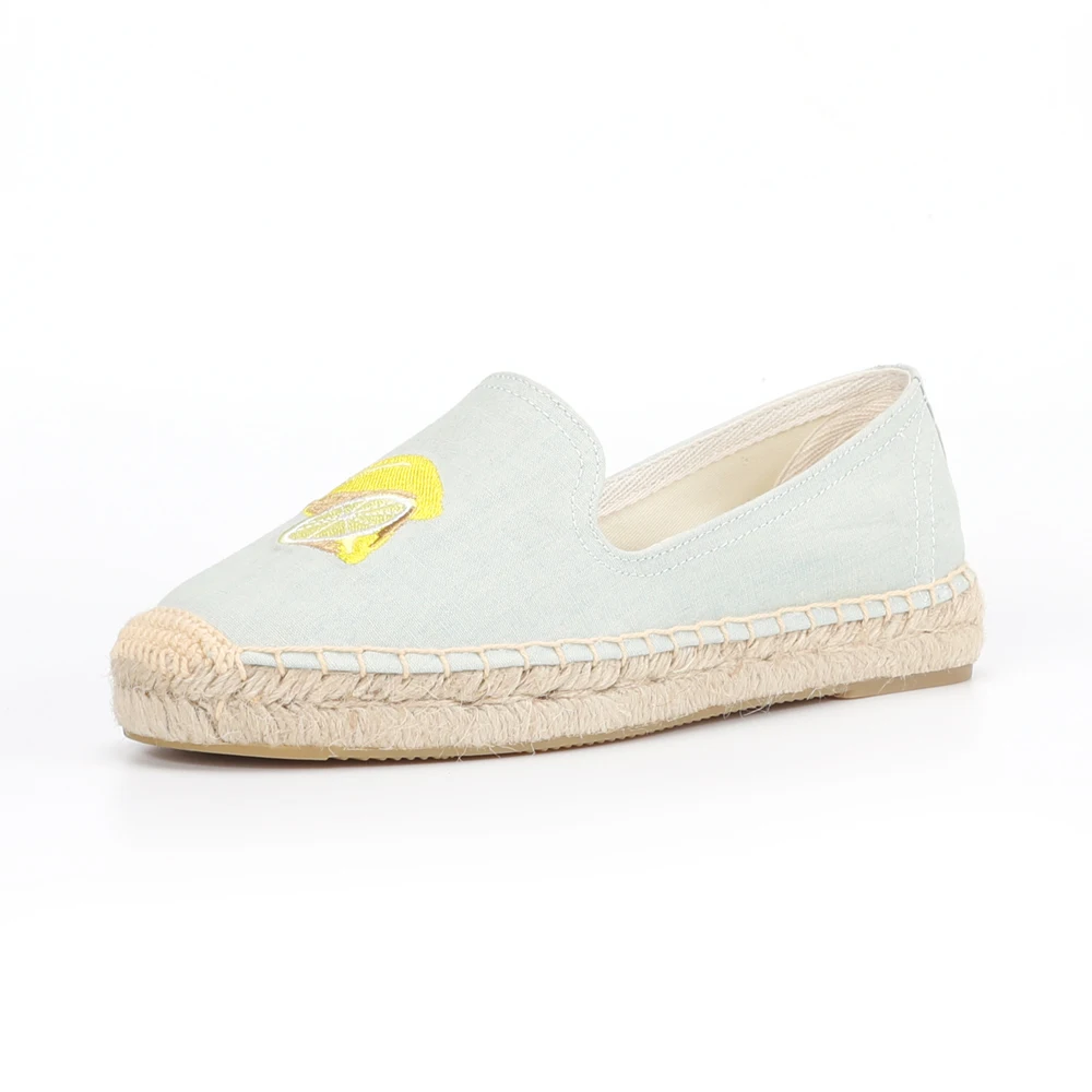 Женские холщовые эспадрильи без шнуровки, дышащие, с вышивкой лимона