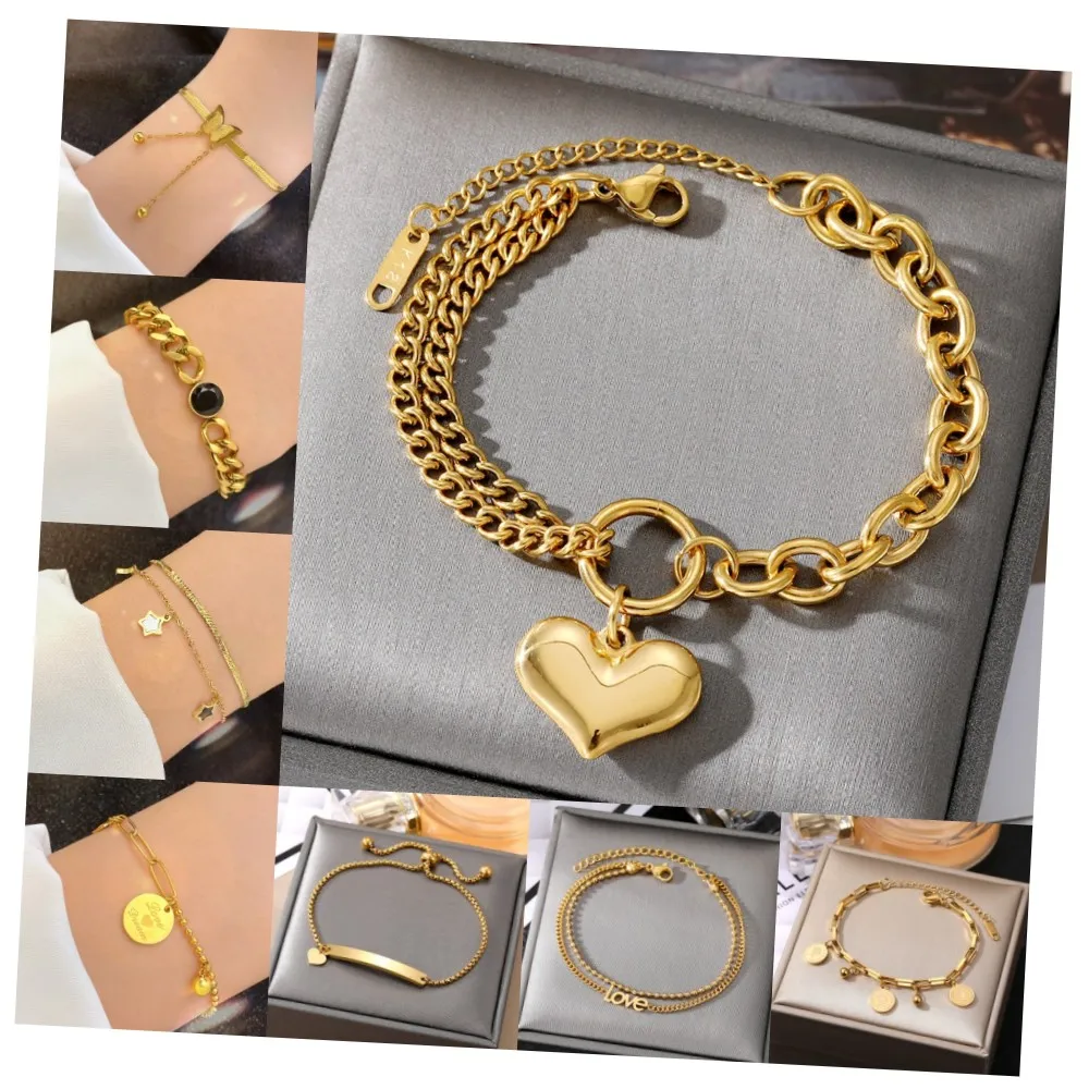 Hot Sell 18k Gold Plated Heart 316l Stainless Steel Ladies Diamond