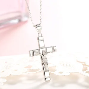 POLIVA Simple Style 925 Sterling Silver Jewelry Pendants Plain Silver Rhodium Plated Crucifix Pendant