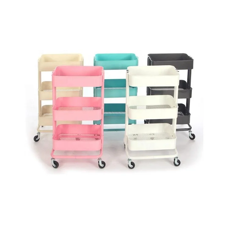 Chariot De Rangement 3 Niveaux à Roulettes - Organisateur Mobile Pour Cuisine, Chambre, Bureau - Blanc/Noir, 69x33cm
