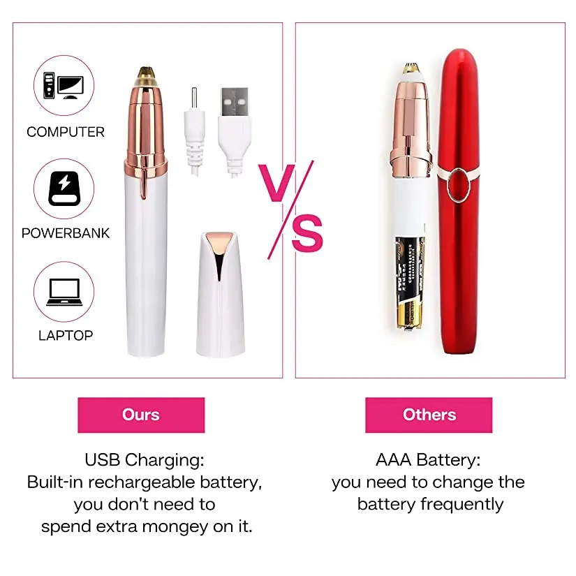 good price portable professional fashion attractive design lady high quality USB painless electric women eyebrow trimmer