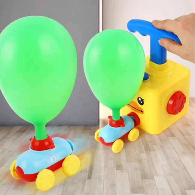 Science Experiment Vehicle Inflatable Pump Hand Push Mini Plastic air Powered Balloon Car Toy for Kids