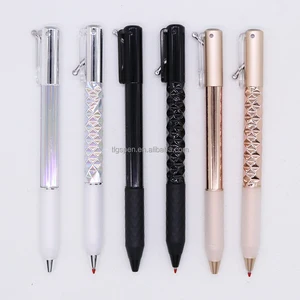 New Design Deformable Ball Pen with Decal Wrapped Rhomboid Barrel and Rubber Grip Side Push Action Pen