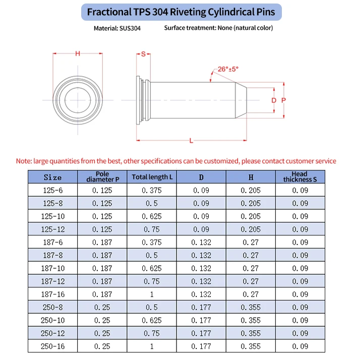 Tps 304 Stainless Steels Natural Colour Inch Guide Pin Positioning