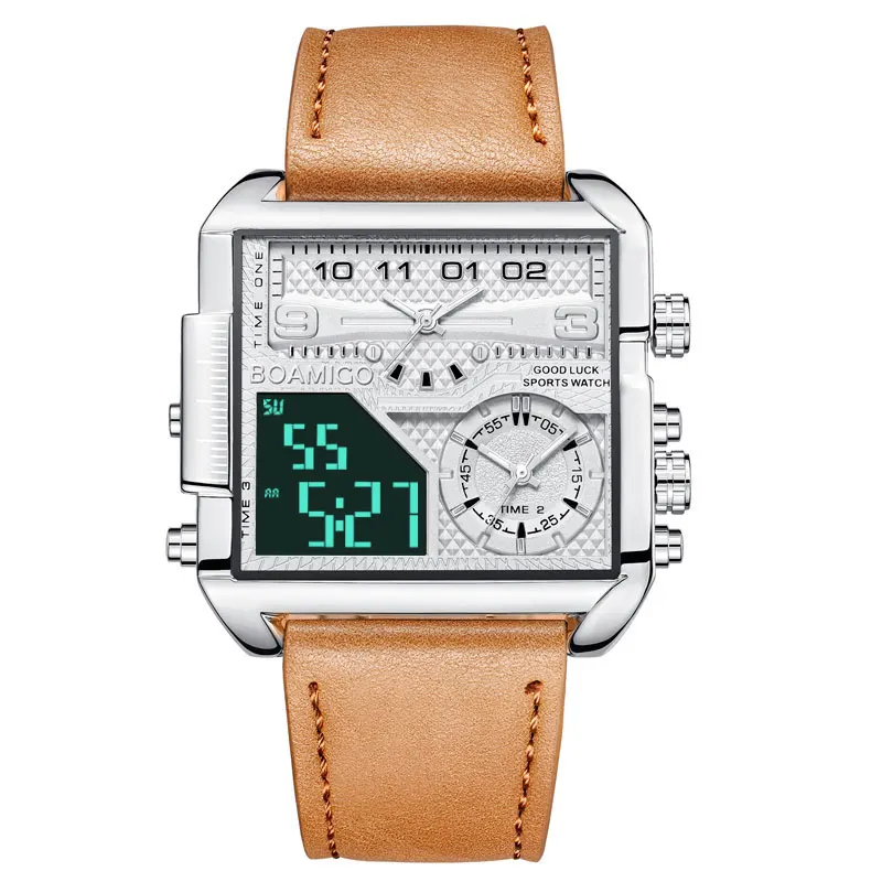 2021New Top Brand Luxury Men Watches leather Sport large dial square Big Quartz Watch for Men