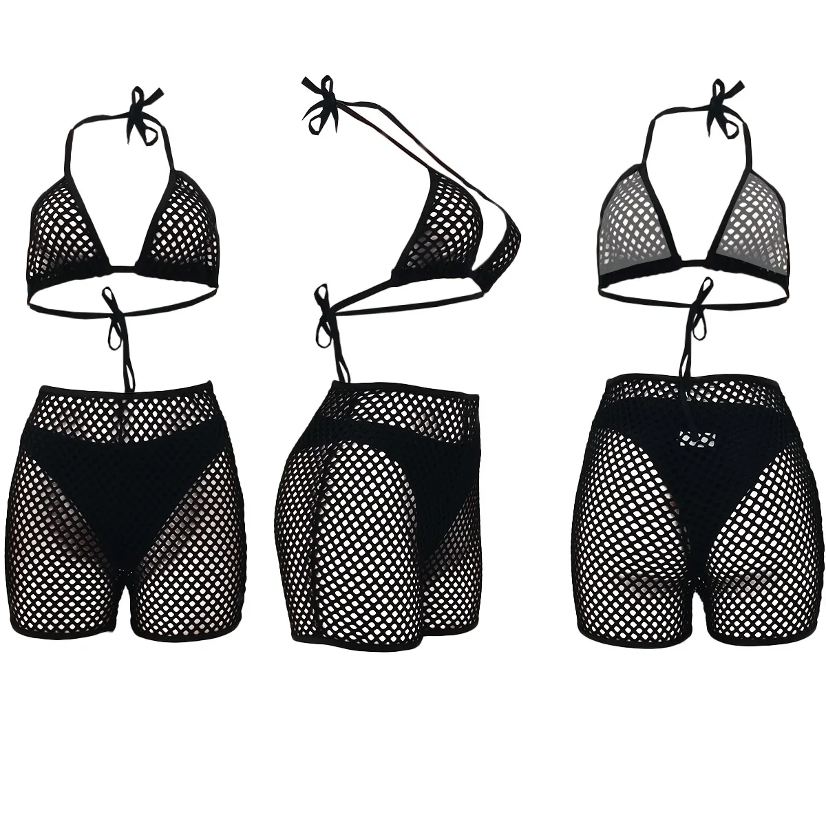 2022 Latest Sexy Mesh Bikini Cover Up Shorts 3 Piece Bathing Suit For  Women| Alibaba.com