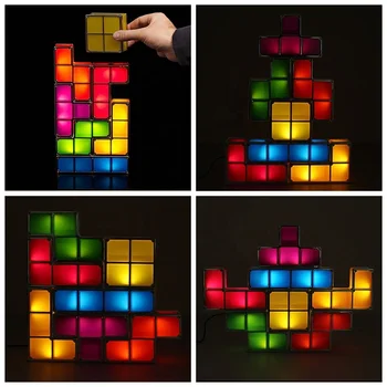 Magnetic band tangram Stackable Night Light, 7 Colors Induction  Interlocking Desk Lamp 3D DIY Magic Blocks