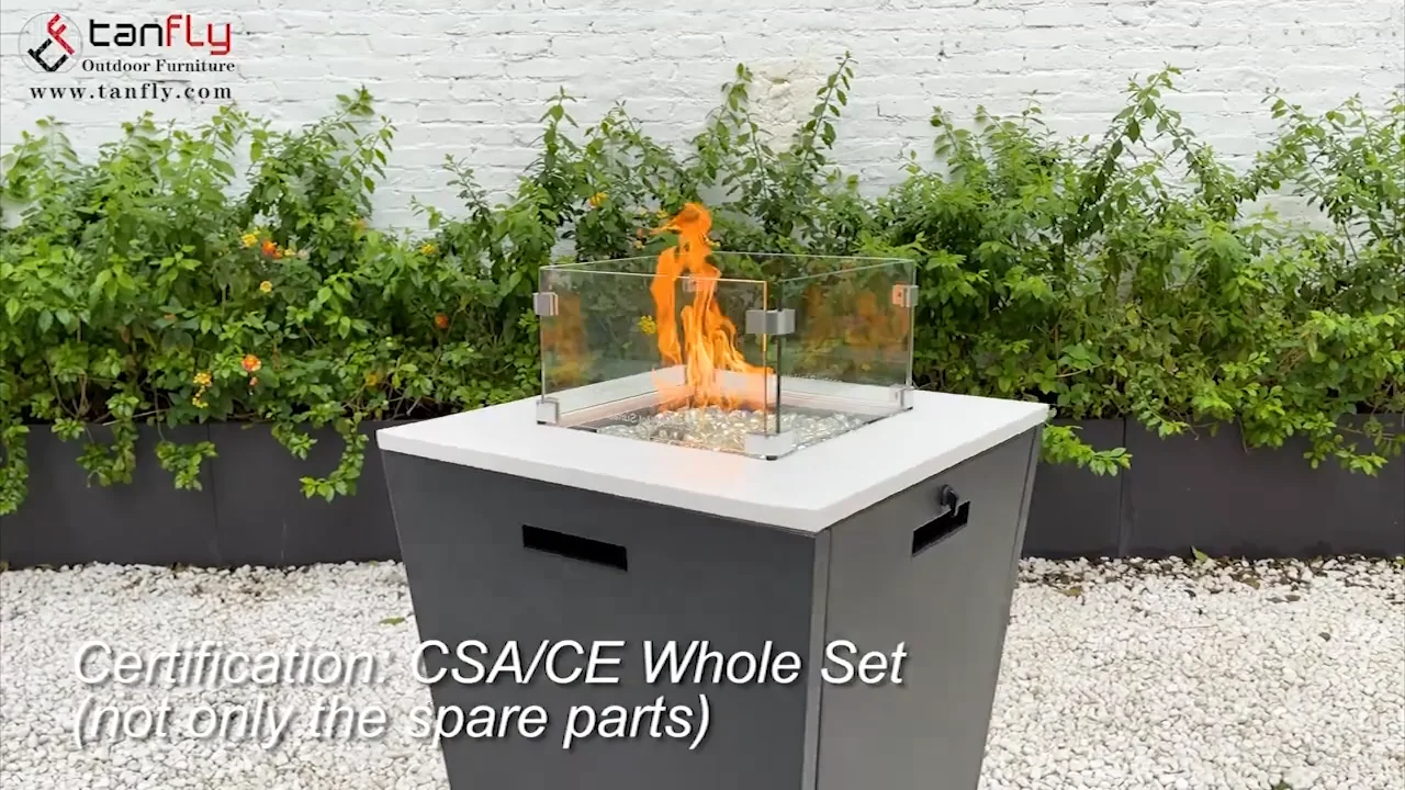 Square Fire Pit Square Propane Fire Table Wind Glass Guard Outdoor