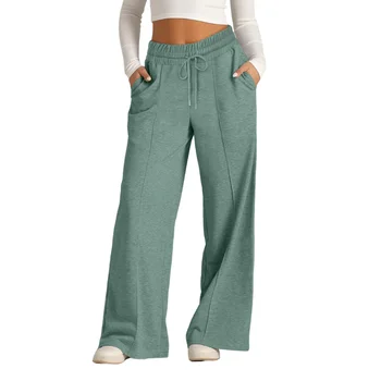 Women's Custom Design Gym Sweatpants Lightweight Casual Wear Slim Flat Straight-leg Wrinkled Technics-Wholesale OEM Service