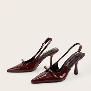 BUSY GIRL CXX201 Pointed Black Temperament Closed Toe Sandals for Ladies French Bow One-strap Stiletto High Heels Single Shoes