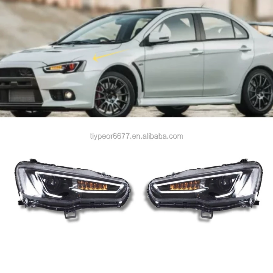 product tiypeor pair led headlights head lamp for mitsubishi lancer evo x 2008   2018 sequential front projector led headlights-3