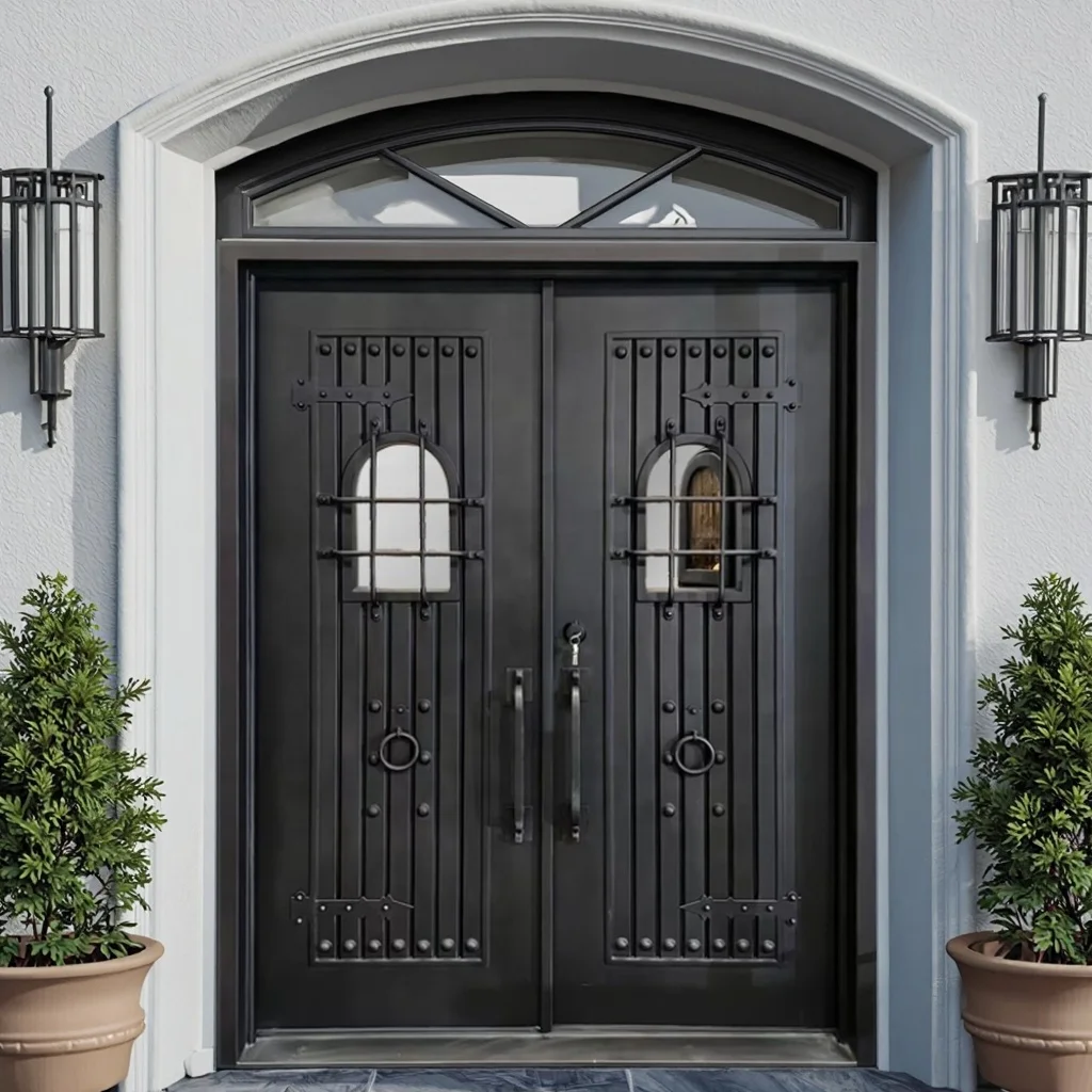 Customized Anti-Theft Modern Wrought Iron Double Exterior Door for Living Room and Villa manufacture