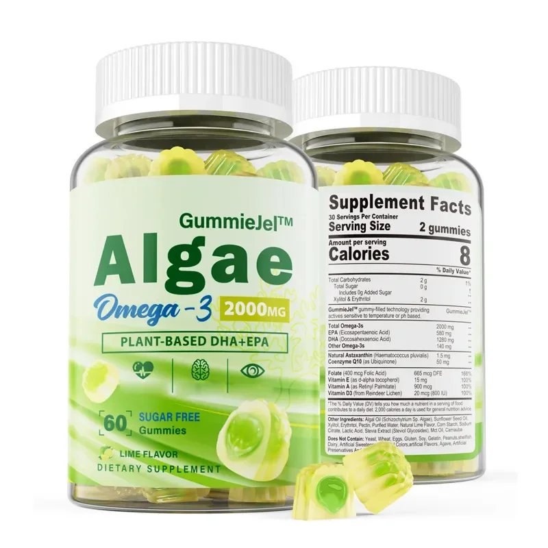 sugar Free Algae Gummies 2000mg Omega 3 Gummies Omega 3 Fish Oil Supplements Alternative with EPA & DHA details