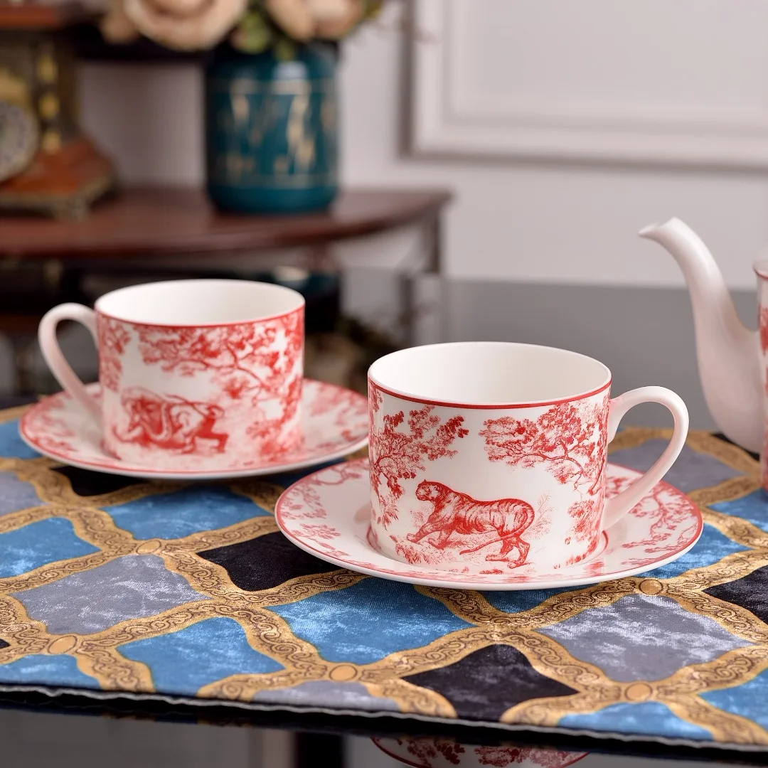 D Series Luxury Coffee Set Bone China Afternoon Tea Cup Saucer Kettle