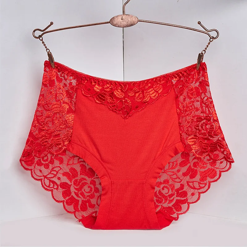 Women Lace Panties Floral Perspective Underwear Solid Color Intimates Girlshort Female Mid Waist 8758