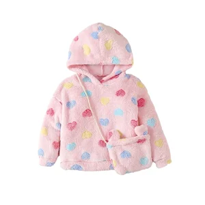 Mother's Day Girls Cute Hooded Love Coats Fashionable Children Outwears Brush Cotton Jacket for Kids