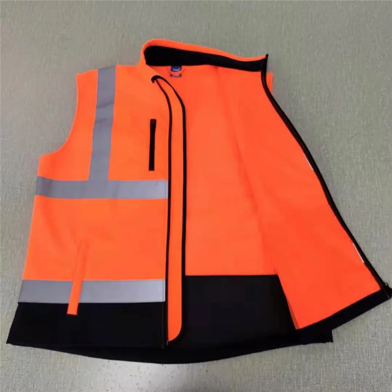 Custom Reflector HiVis High Safety Polyester & Polar Fleece Vest Night Construction Protection Zippe