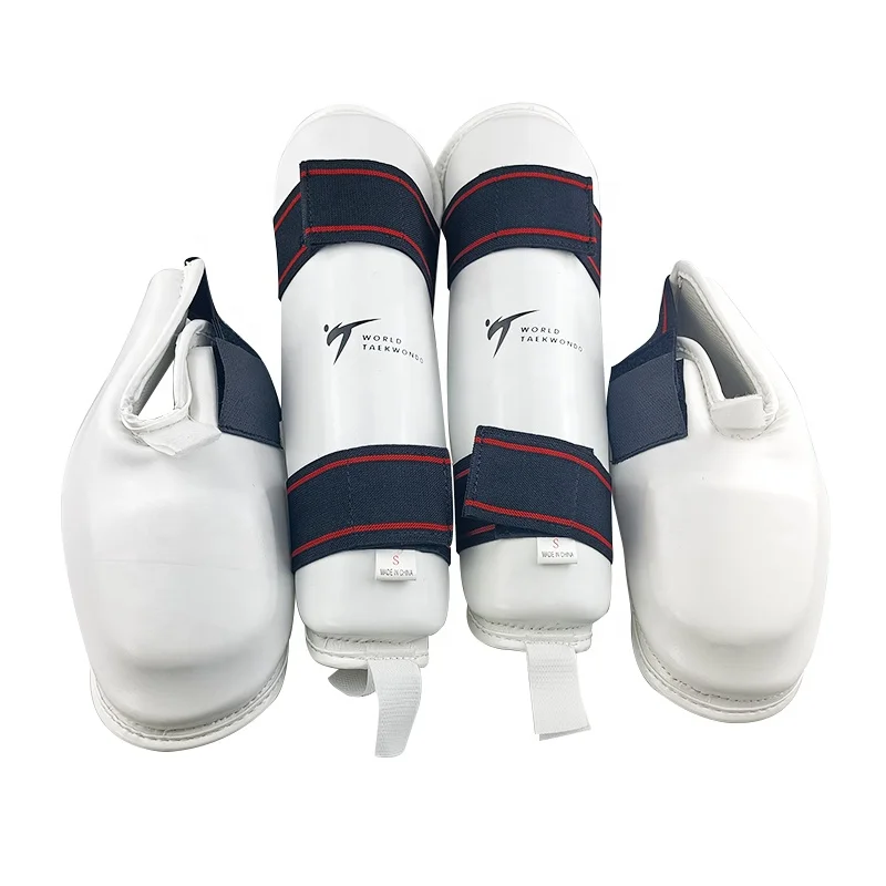 White WTF TKD Taekwondo training Protectors equipment Shin and foot guard