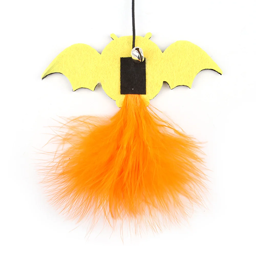 Onteractive Halloween Bat Design Cat Teaser Toy Rod Spider and Pumpkin Lantern Cat Wayer Toy With Elastic Rope