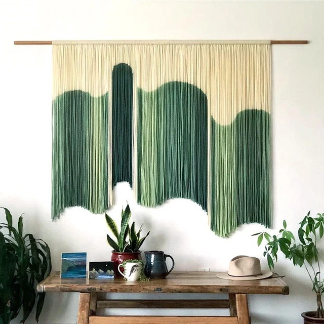 Boho Large Handmade Woven Colorful Green for Living Room Decor Macrame Wall Hanging Tapestry Rope Home Bedroom Background