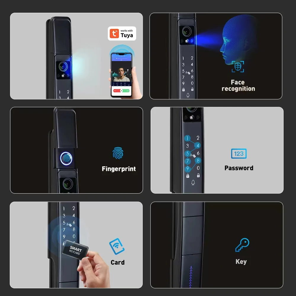 SZMYQ Tuya Smart Home WiFi Automatic Face Recognition Video Intercom Lock With 120  HD Camera 6 Way Unlock Smart Face Door Lock