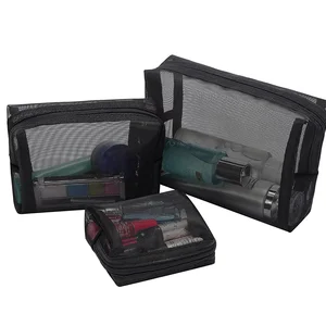 Custom Durable Makeup See Through Nylon Black Mesh Cosmetic Bag
