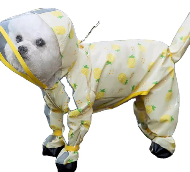 Summer Waterproof All-in-One Raincoat Four-Legged Pets Wholesale Dog Rainy Day Anti-Fouling Device Yellow Pineapple Red