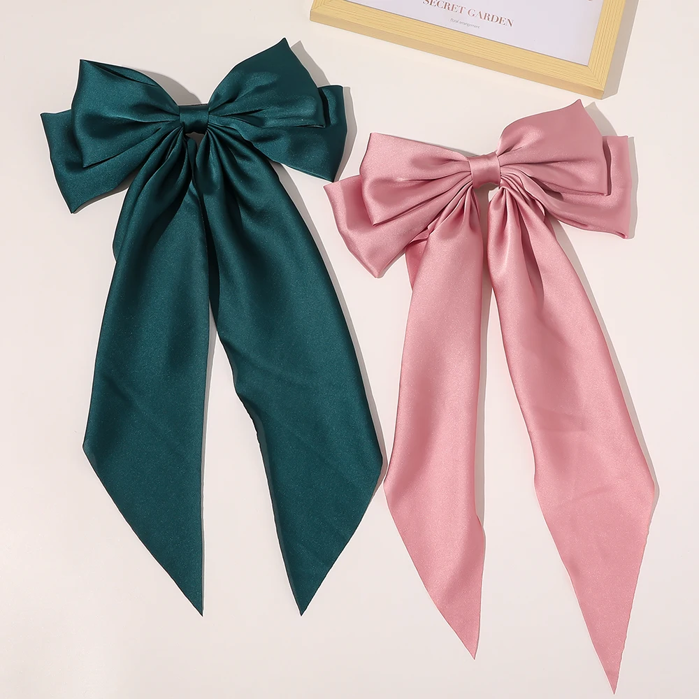 2021 Spring New Design Satin Cloth Bow Hair Clips Fancy Hair Barrettes with Ribbon for Girls