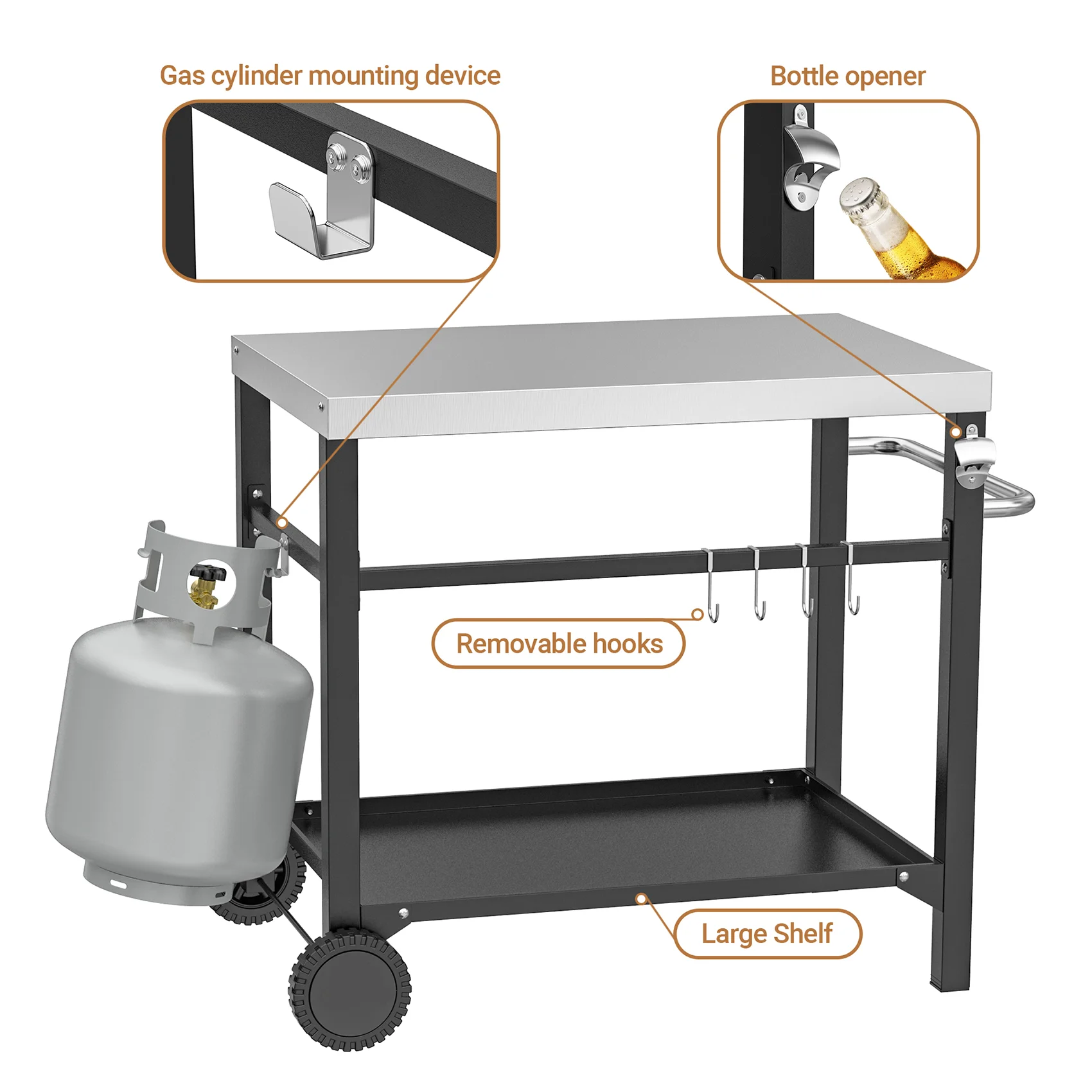 Home And Outdoor Stainless Steel Table Top Worktable Movable Dining