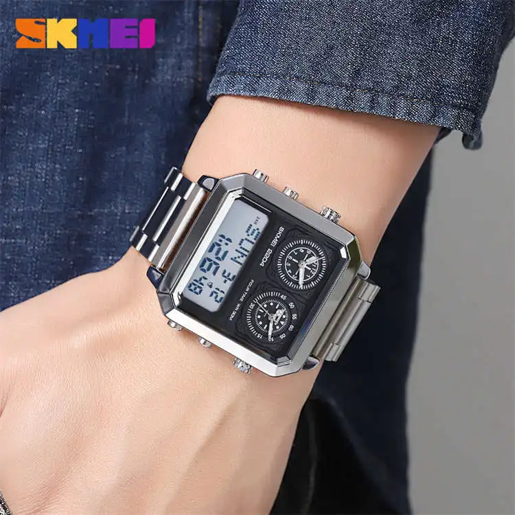 Skmei 2204 Wholesale Shenzhen Men Digital Watch Excel Stainless Steel Band Waterproof Calendar in Stock Business Watch Design