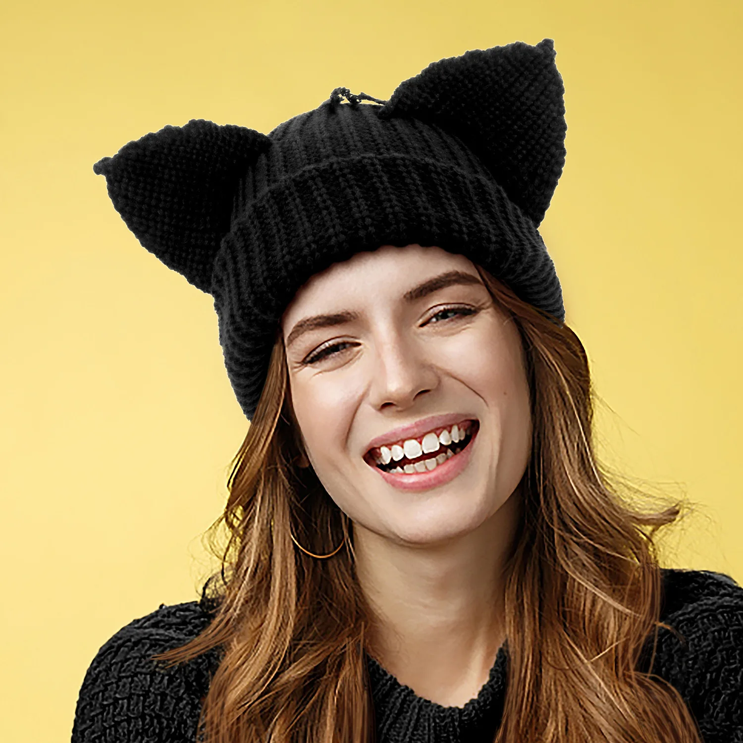Y2K Cute Star Devil Knitted Beanies Hat With Pompom Ins Style Striped Knitting Wool Hats Autumn