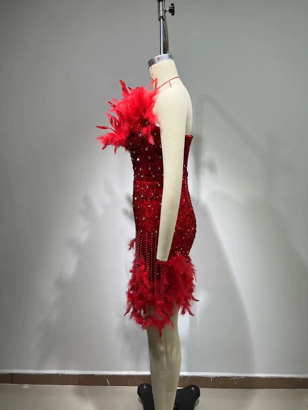 Women Summer Sexy Strapless Red Sequin Beads Feather Glitter Mini Bodycon  Dress Elegant Evening Singer Party Club Dress| Alibaba.com