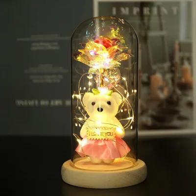 Christmas Valentine Gift LED Light String Rose Gold Home Decoration Champagne Glasses Rose Gold Preserved Roses
