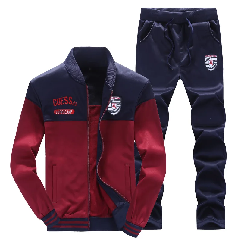 Spring Autumn Sportswear Track Suit Gyms Male Two Piece Pants Set Casual Men Sweatshirt Fleece Tracksuits