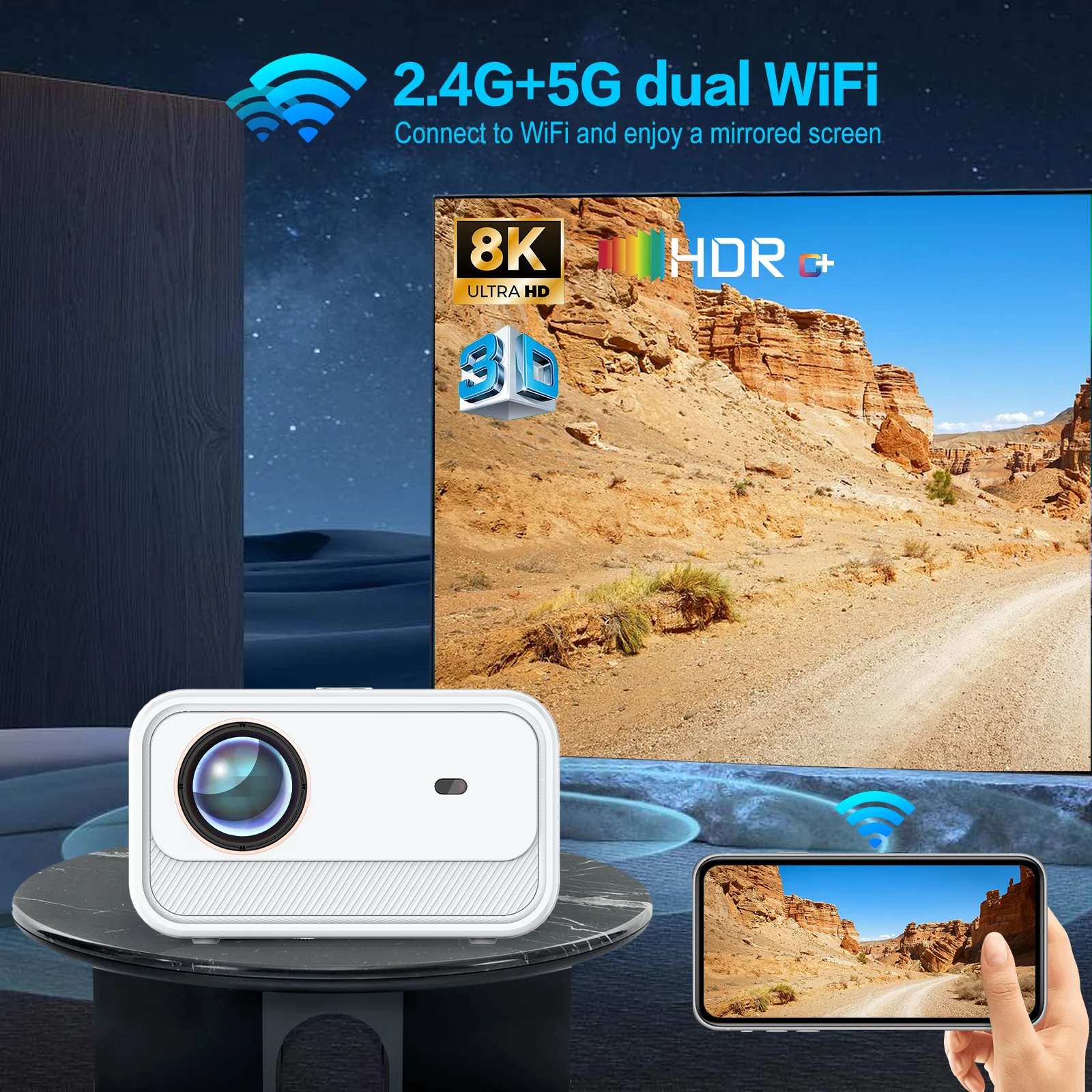 Smart Mini Portable C900 Android9.0 Projector - 50000hrs Lamp Life
