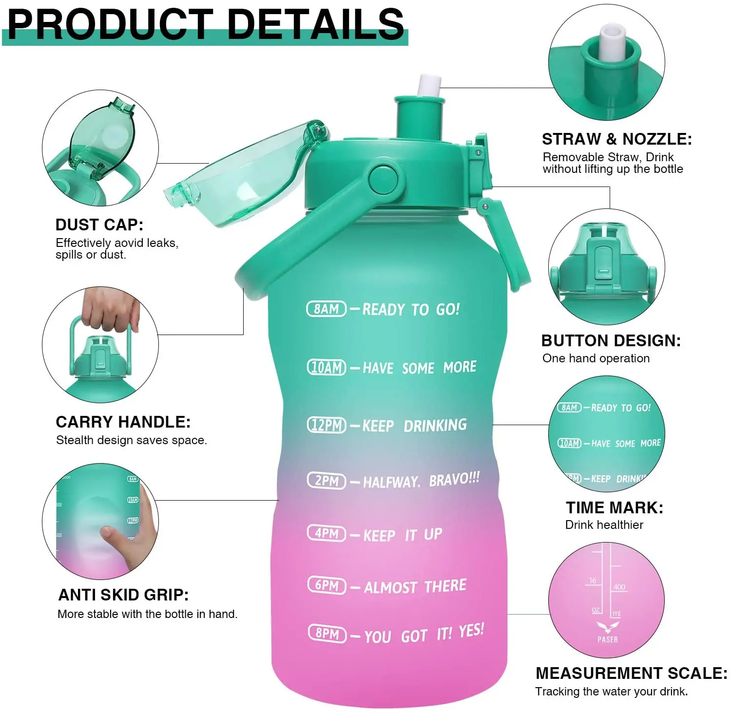 Factory Wholesale Sports Bottle with Bomb Cover Gradient Color